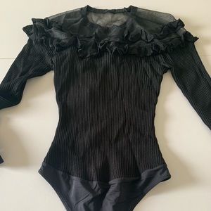 Intermix ruffle thong bodysuit